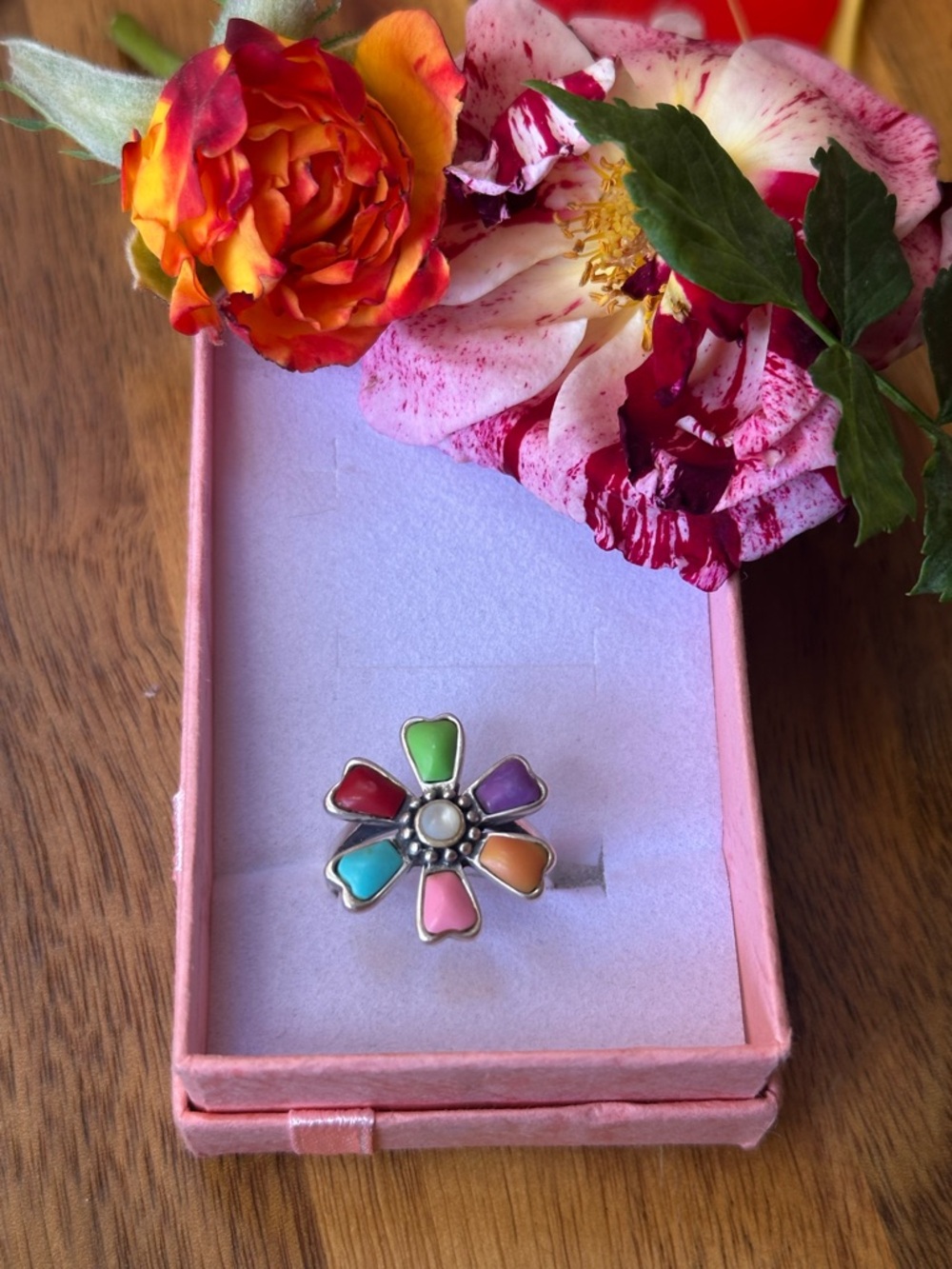 Sterling silver colorful  stones Ring size  6